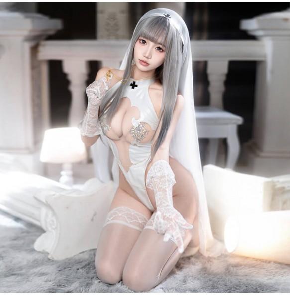 FEE ET MOI - Innocent Saintess Open Bust Backless Bodysuit (White)